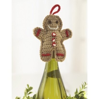 Gingerbread Man Wine Topper in Bernat Satin