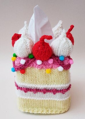Cherry Cake Tissue Box Cover Knitting PatternCherry Cake Tissue Box Cover