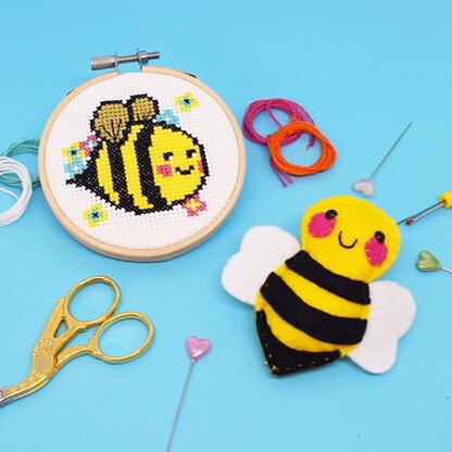 The Make Arcade Bumblebee Kit Bundle - 3in Cross Stitch, 8cm x 5cm Felt Project