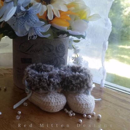 Faux Fur and Wool Baby Booties