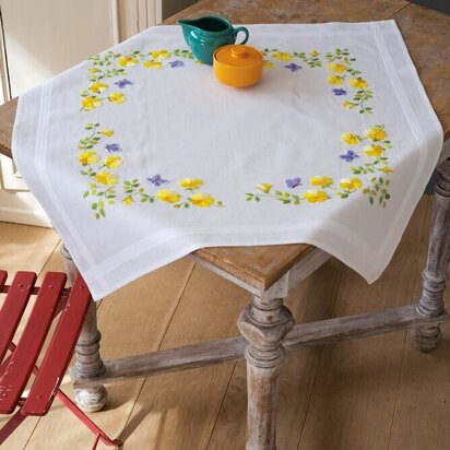Vervaco Spring Flowers Tablecloth Printed Embroidery Kit
