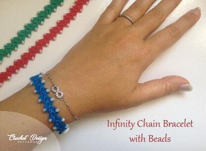 Infinity chain bracelet with beads -Crochet pattern