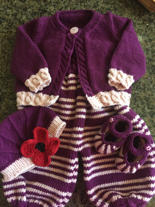 Baby Overalls with detailed cabled bodice and matching sweater