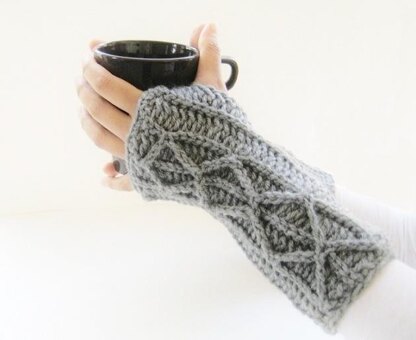 Adeline Fingerless Mittens with Faux Cables