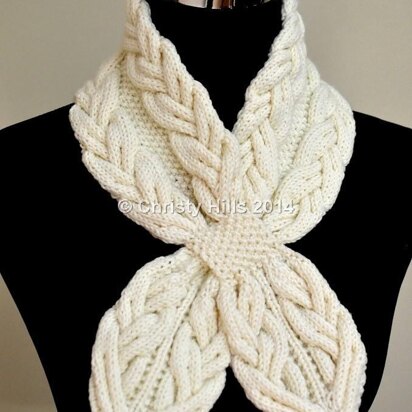 Milky White Cables Scarf ( Keyhole / Ascot / Pull-Through / Vintage / Stay On Scarf Knitting Pattern )