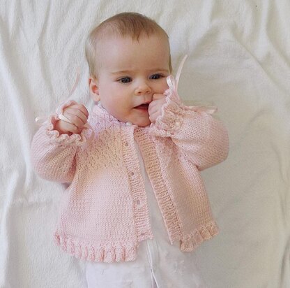 Baby girls jumper with detailed bodice and frilled hemline and cuffs ...