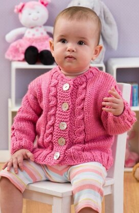 Seeds of Spring Baby Cardi in Red Heart Soft Baby Steps Solids - LW3147