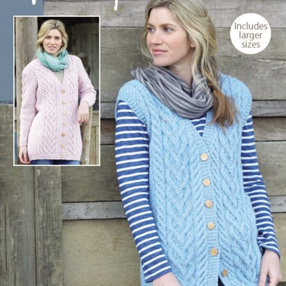 Longline Waistcoat and Jacket in Hayfield Bonus Aran Tweed with Wool - 7990 - Downloadable PDF