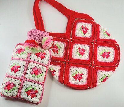 Cath Kidston inspired mitts, cowl and hot water bottle cover