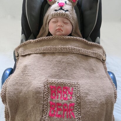 Baby Bear Hooded Car Seat Blanket - knitting pattern