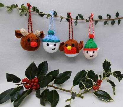 PDF Christmas Bauble DK Knitting Pattern EASY Hanging Ornament Decoration 4designs Charity knit Christmas Eve Box Robin Elf Reindeer festive