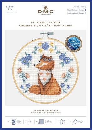 DMC Folk Fox Cross Stitch Kit with Hoop