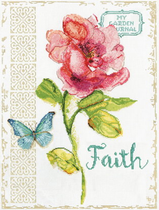 Design Works Pink Floral - Faith Cross Stitch Kit - 35cm x 46cm