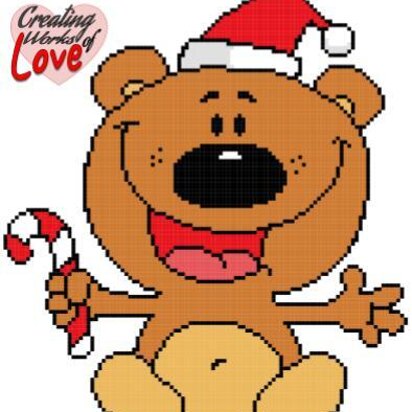 Christmas Teddy Bear Holding Candy Cane Stitch Graph
