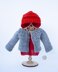 Gray and red outfit  knitted flat for 18in doll