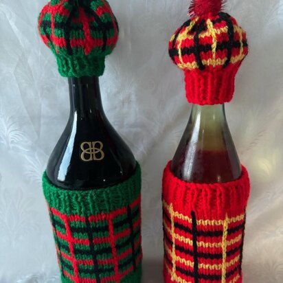 DK knitting pattern Plaid Tartan bottle jacket & Tam O' Shanter bottle hat