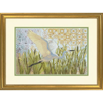 Dimensions Counted Cross Stitch Kit: Egret In Flight - 35.5 x 22.8 cm