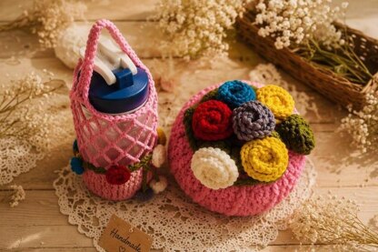 Crochet Flower Bouquet Bottle Cover Pattern PDF & Video Tutorial