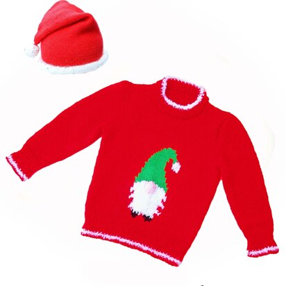 Gnome motif sweater with Christmas hat - knitting pattern