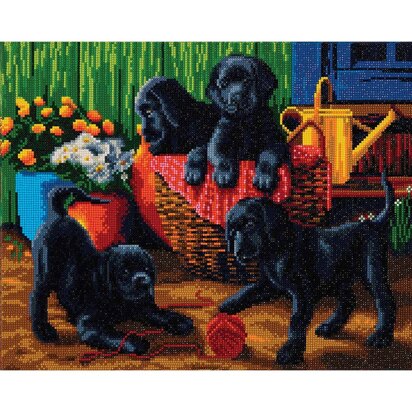 Crystal Art Kit (Large) - Black Labrador Pups Diamond Painting Kit - 19.7" x 15.75"
