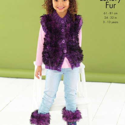 Jacket, Gilet, Boot Toppers, Hat & Headband in King Cole Fashion Aran & Luxury Fur - 5444 - Downloadable PDF