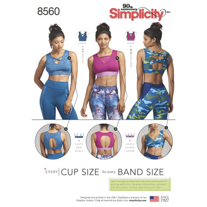 Simplicity Women’s' Knit Sports Bras 8560 - Paper Pattern, Size A (30A-44G)