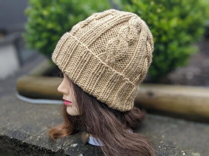 Crème Brûlée Cable Knit on circular needles Hat