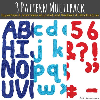 3 Pattern Multipack: Uppercase Alphabet, Lowercase Alphabet, and Number & Punctuation Motif Patterns