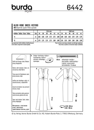 Burda Style Women's V Neck Evening Dress B6442 - Paper Pattern, Size 8-18