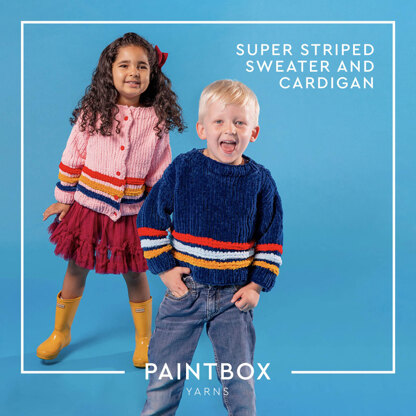 Super Striped Sweater & Cardigan - Free Knitting Pattern For Kids in Paintbox Yarns Chenille by Paintbox Yarns