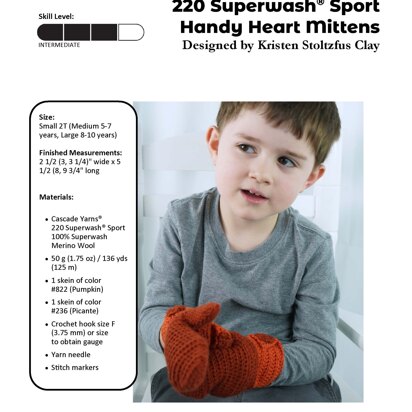 Handy Heart Mittens in Cascade Yarns 220 Superwash® Sport - DK649 - Downloadable PDF