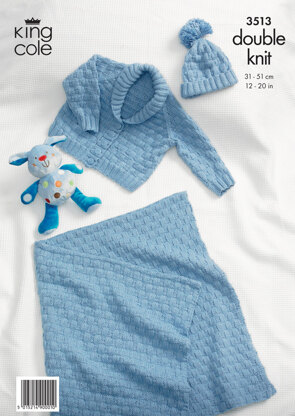 Baby Blanket, Hat and Jacket in King Cole Cottonsoft DK - 3513