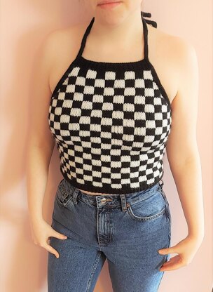 Harmon Halter Checkerboard Crop Top