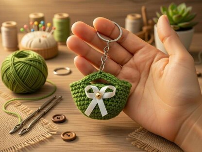 Crochet Bag Keychain Pattern – Mini Purse Charm PDF + Video Tutorial