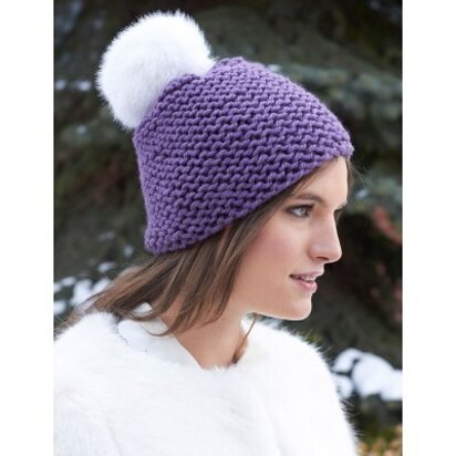 Garter Stitch Pompom Hat in Bernat Softee Chunky