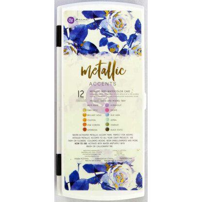 Prima Marketing Prima Art Philosophy Metallic Accents Semi-Watercolor Paint - 12 Cakes & Brush