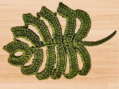 A crochet leaf coaster