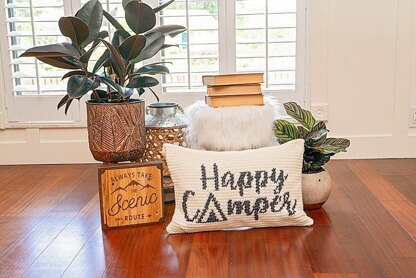 Happy Camper Crochet Pillow Cover