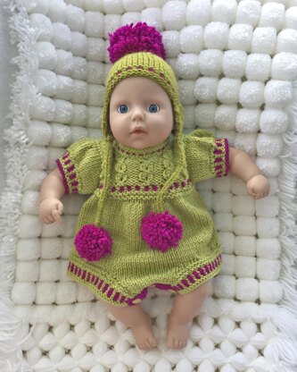 Romper Suit & Hat (no. 104) for Dolls, Premature and Newborn Baby