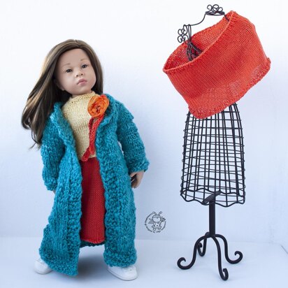 Outfit Orange and Turquoise for 18in doll  knitting flat