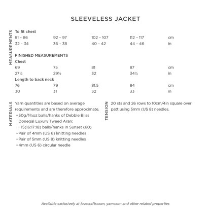 Sleeveless Jacket - Knitting Pattern for Women in Debbie Bliss Donegal Luxury Tweed Aran