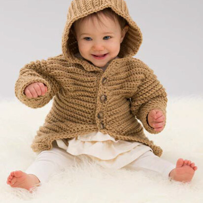 Hooded Playful Cardi in Red Heart With Love Solids - LW4834 - Downloadable PDF