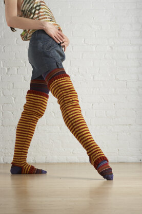 Striped Thigh Highs in Lion Brand Vanna's Choice - 70691AD