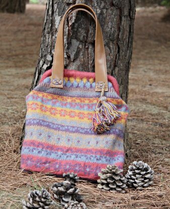 Large knitted felted colorful bag in Fair Isle pattern