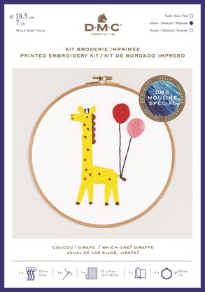 DMC Which one? Giraffe (printed fabric, 7" hoop) Embroidery Kit -  35cm x 35cm 