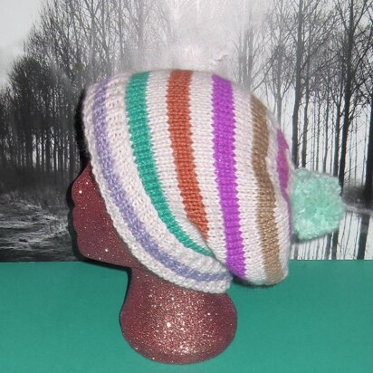 Chunky Stripe Bobble Slouch Hat