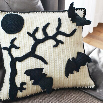 Vampire Bat Sofa Cushion. Bat, tree and Moon Embellishment. Halloween Throw Pillow. 3D Cushion Cover