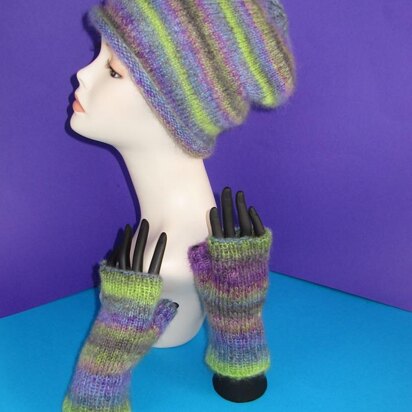 Mohair Slouch Hat and Fingerless Glove Set