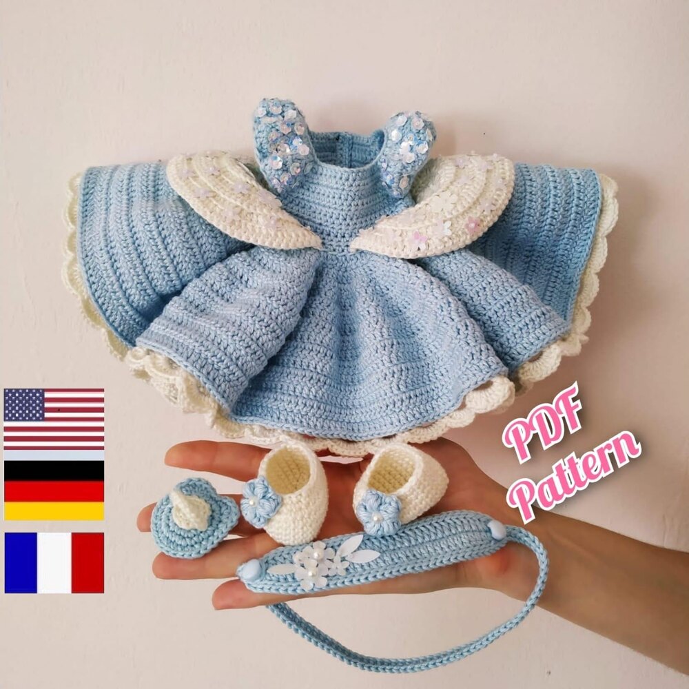 Crochet princess dress and hat for dolls (portuguese/spanish