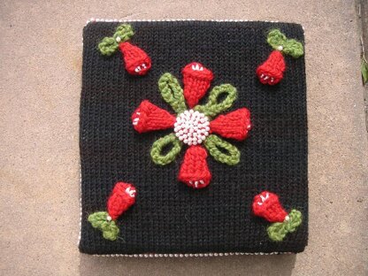 Red Tulips Pillow with Beaded Button